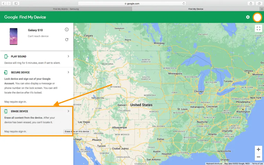 Google map erase device Galaxy s10 